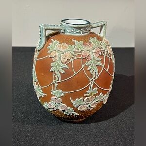 Antique Nippon Moriage porcelain vase handmade applied flowers